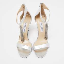 Pre Owned Jimmy Choo Silver Leather Viola Embellished Sandals Size 40 