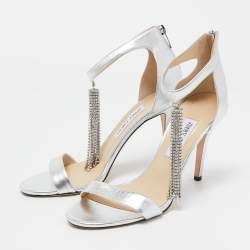 Pre Owned Jimmy Choo Silver Leather Viola Embellished Sandals Size 40 