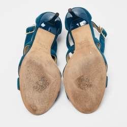 Pre Owned Jimmy Choo Teal Suede Lottie Sandals Size 37.5