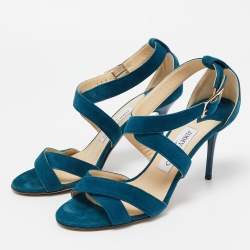Pre Owned Jimmy Choo Teal Suede Lottie Sandals Size 37.5