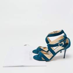 Pre Owned Jimmy Choo Teal Suede Lottie Sandals Size 37.5