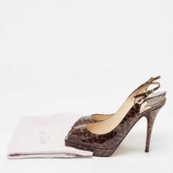 Pre Owned Jimmy Choo Brown Patent Tortoise Peep Toe Slingback Pumps Size 39.5