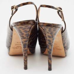 Pre Owned Jimmy Choo Brown Patent Tortoise Peep Toe Slingback Pumps Size 39.5