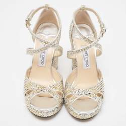 مملوكة مسبقًا Jimmy Choo Multicolor Leather and Woven Wedge Ankle Strap Sandals Size 40