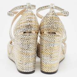 مملوكة مسبقًا Jimmy Choo Multicolor Leather and Woven Wedge Ankle Strap Sandals Size 40