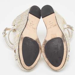مملوكة مسبقًا Jimmy Choo Multicolor Leather and Woven Wedge Ankle Strap Sandals Size 40