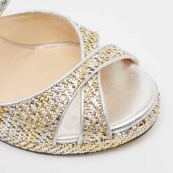 مملوكة مسبقًا Jimmy Choo Multicolor Leather and Woven Wedge Ankle Strap Sandals Size 40