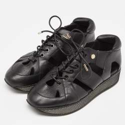 Pre Owned Jimmy Choo Black Cut Out Leather Morton Sneakers Size 36