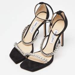 Pre Owned Jimmy Choo Black Suede Bing Ankle Strap Sandals Size 40