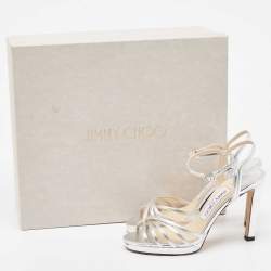 Pre Owned Jimmy Choo Silver Leather Lilah Ankle Strap Sandals Size 35.5