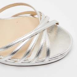 Pre Owned Jimmy Choo Silver Leather Lilah Ankle Strap Sandals Size 35.5