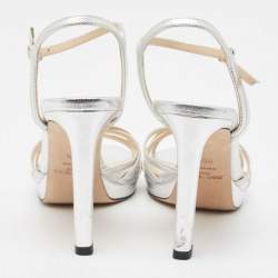 Pre Owned Jimmy Choo Silver Leather Lilah Ankle Strap Sandals Size 35.5