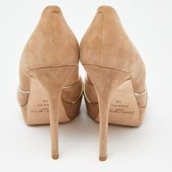 Pre Owned Jimmy Choo Light Brown Suede Peep Toe Platform Pumps Size 39