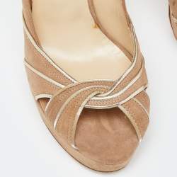 Pre Owned Jimmy Choo Light Brown Suede Peep Toe Platform Pumps Size 39