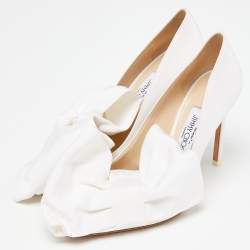 Pre Owned Jimmy Choo White Canvas Oversized Bow Pumps Size 36