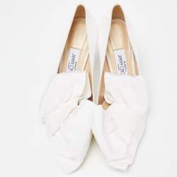 Pre Owned Jimmy Choo White Canvas Oversized Bow Pumps Size 36