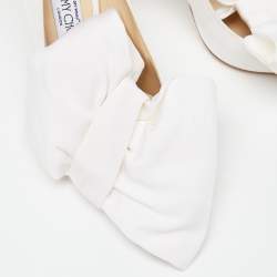 Pre Owned Jimmy Choo White Canvas Oversized Bow Pumps Size 36