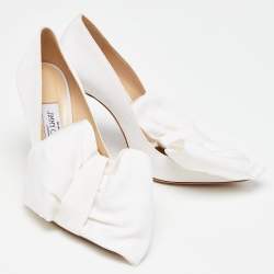 Pre Owned Jimmy Choo White Canvas Oversized Bow Pumps Size 36
