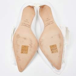 Pre Owned Jimmy Choo White Canvas Oversized Bow Pumps Size 36