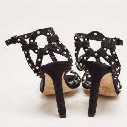 Jimmy Choo Black Suede Faux Pearl Studded Beverly Ankle Strap Sandals Size 35