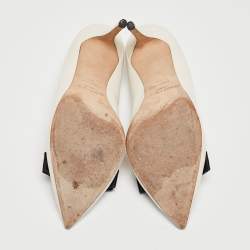 Pre Owned Jimmy Choo White Leather Bow Pointed Toe Pumps Size 39