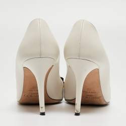 Pre Owned Jimmy Choo White Leather Bow Pointed Toe Pumps Size 39