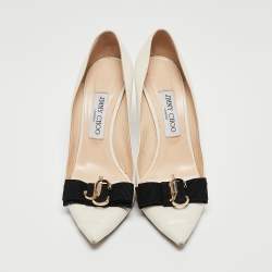 Pre Owned Jimmy Choo White Leather Bow Pointed Toe Pumps Size 39