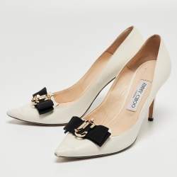 Pre Owned Jimmy Choo White Leather Bow Pointed Toe Pumps Size 39