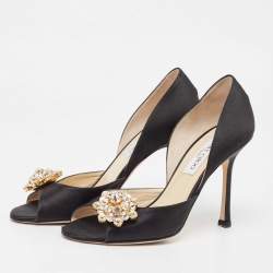Pre Owned Jimmy Choo Black Satin Tremble Pumps Size 38.5
