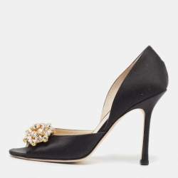 Pre Owned Jimmy Choo Black Satin Tremble Pumps Size 38.5