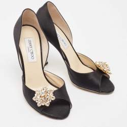 Pre Owned Jimmy Choo Black Satin Tremble Pumps Size 38.5