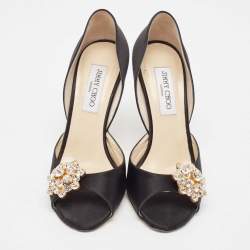 Pre Owned Jimmy Choo Black Satin Tremble Pumps Size 38.5