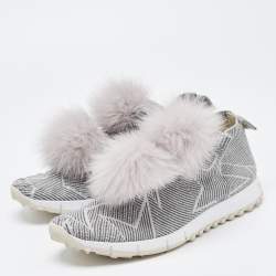 Jimmy Choo Grey Stretch Fabric  Fur Embellished High Top Sneakers Size 41