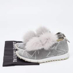 Jimmy Choo Grey Stretch Fabric  Fur Embellished High Top Sneakers Size 41