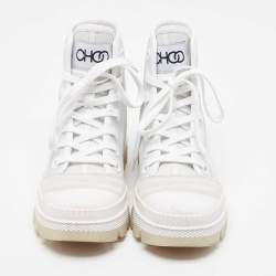 Pre Owned Jimmy Choo White/Grey Suede and Leather High Top Sneakers Size 37.5