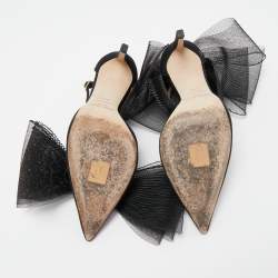 Pre Owned Jimmy Choo Black Canvas Aveline Bow Ankle Strap Pumps Size 37.5