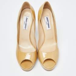 Pre Owned Jimmy Choo Cream Patent Leather Crown Peep Toe Pumps Size 42