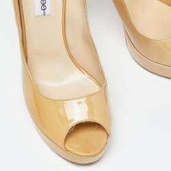 Pre Owned Jimmy Choo Cream Patent Leather Crown Peep Toe Pumps Size 42