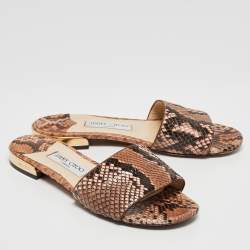 مملوكة مسبقًا Jimmy Choo Brown Python Slide Flats Size 38.5