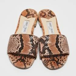 مملوكة مسبقًا Jimmy Choo Brown Python Slide Flats Size 38.5