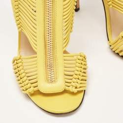 Pre Owned Jimmy Choo Yellow/Black Python and Leather Kattie Zip Front Strap Sandals Size 39.5