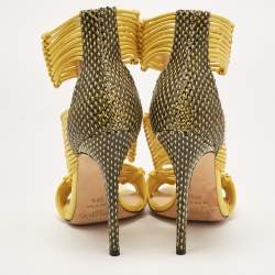 Pre Owned Jimmy Choo Yellow/Black Python and Leather Kattie Zip Front Strap Sandals Size 39.5