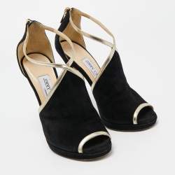 Jimmy Choo Black Suede and Leather Fey  Ankle Strap Sandals Size 36