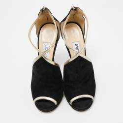 Jimmy Choo Black Suede and Leather Fey  Ankle Strap Sandals Size 36