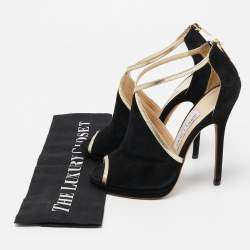 Jimmy Choo Black Suede and Leather Fey  Ankle Strap Sandals Size 36