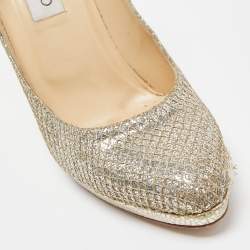 Jimmy Choo Silver/Gold Glitter Fabric Platform Pumps Size 36.5