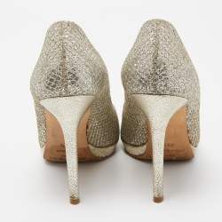 Jimmy Choo Silver/Gold Glitter Fabric Platform Pumps Size 36.5