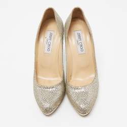 Jimmy Choo Silver/Gold Glitter Fabric Platform Pumps Size 36.5