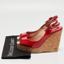 مملوكة مسبقًا Jimmy Choo Red Patent Leather Prova Wedge Sandals Size 39
