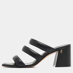 مملوكة مسبقًا Jimmy Choo Black Leather Auna Slide Sandals Size 38.5